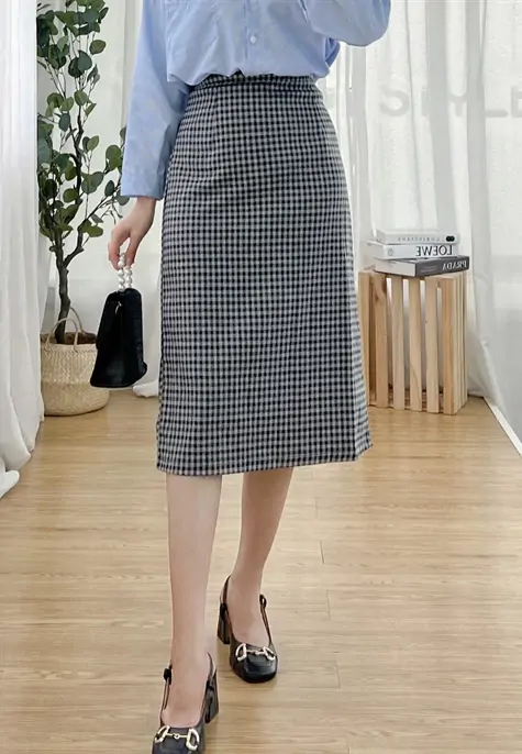 Chân váy xòe chữ a họa tiết caro CV05-31 | Thời trang công sở K&K Fashion