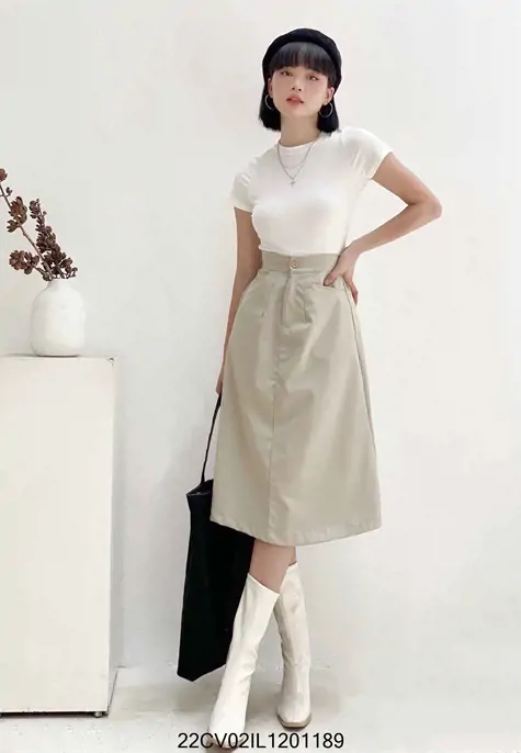 Chân váy kaki trắng Midi Retro - Chân váy | ThờiTrangNữ.vn