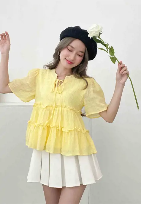 Váy baby doll MIA, Đầm baby doll tay ngắn, dáng xoè kèm nơ form rộng cổ sơ  mi ulzzang Hàn Quốc xếp tầng dễ thương | Shopee Việt Nam
