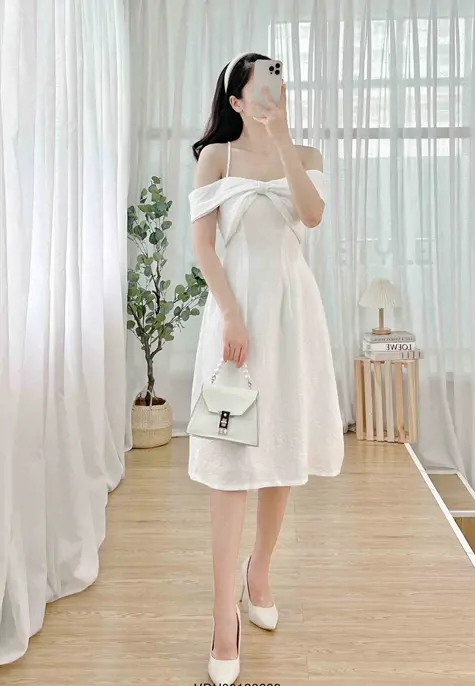 váy trắng tiểu thư trễ vai tay bồng dáng dài hai lớp, đầm trắng dự tiệc  bánh bèo sang chảnh | Shopee Việt Nam