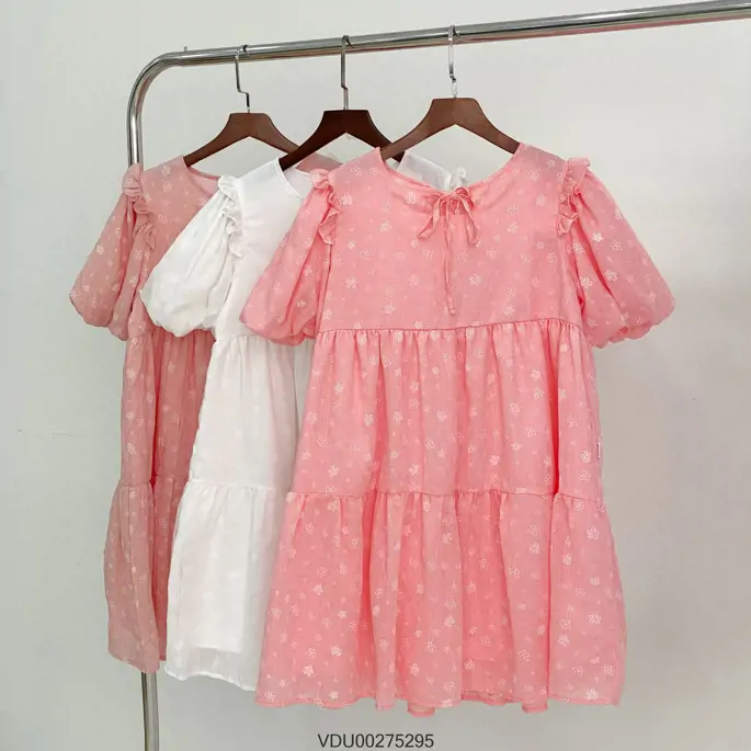 Váy Babydoll tiểu thư cổ bèo trắng, tay phồng xinh xắn - Ngọc Diệp Fashion  | Shopee Việt Nam