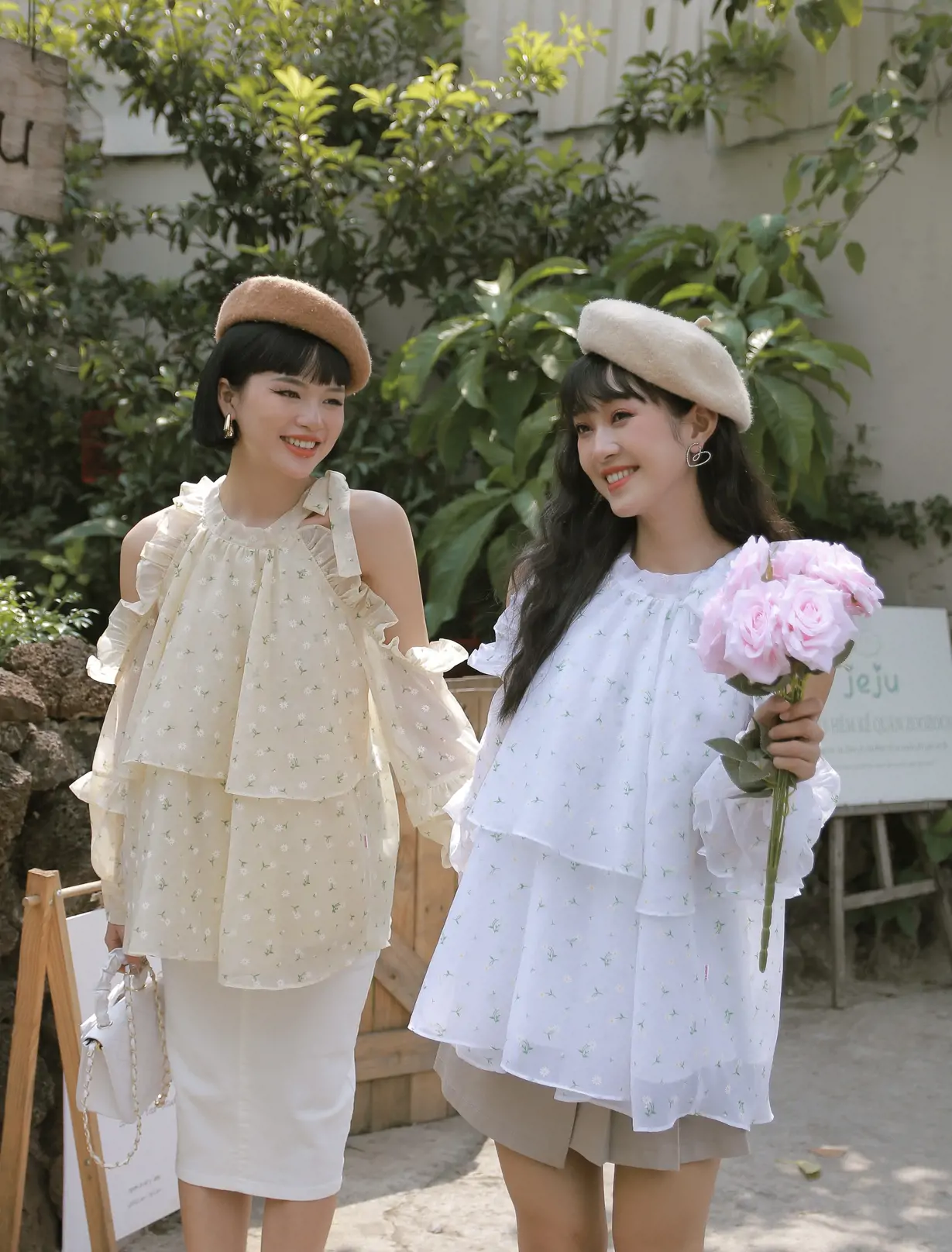 Đầm trắng xòe phối bèo cổ sơ mi HL23-40 | Thời trang công sở K&K Fashion